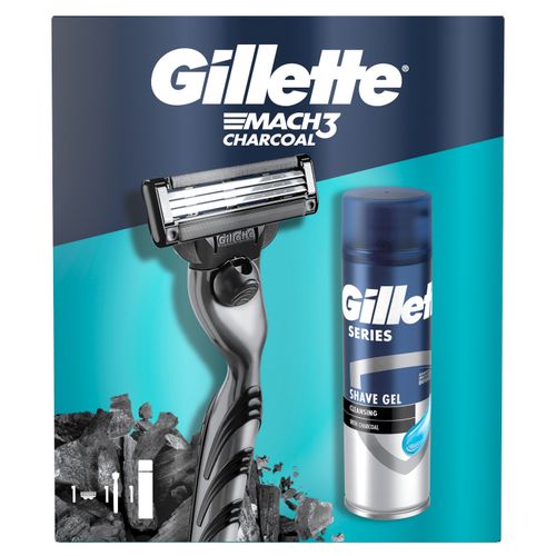 Gillette Mach 3 Charcoal poklon set (brijač i gel za brijanje u kutiji) slika 1