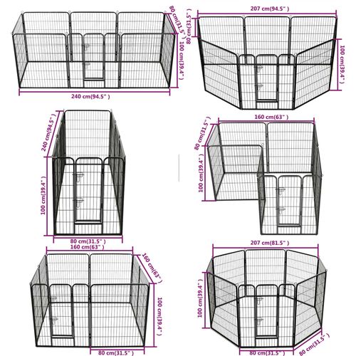 Ograda za pse s 8 ploča od čelika 80 x 100 cm crna slika 36