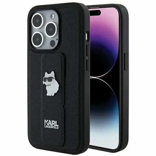 Originalna torbica KARL LAGERFELD Hardcase KLHCP14XGSACHPK za iPhone 14 Pro Max (Gripstand Saffiano choupette PIN / crna slika 1