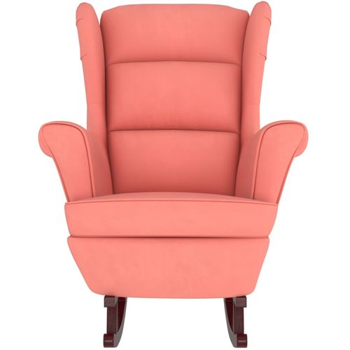 Fotelja za ljuljanje s drvenim nogama ružičasta baršunasta slika 4