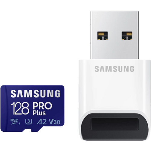 Samsung MB-MD128KB/WW MicroSD 128GB, PRO Plus, SDXC, UHS-I U3 V30 A2, Read up to 160MB/s, Write up to 120 MB/s, for 4K and FullHD video recording, w/USB Card Reader slika 1
