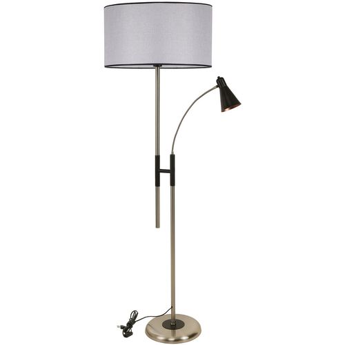 Forza Mat Krom Lambader Silindir Açık Hasır Gri Abajurlu Light Grey Floor Lamp slika 1