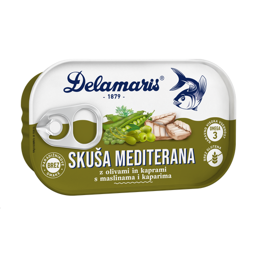 Delamaris skuša s maslinama i kaparima Mediterana,125 g slika 1