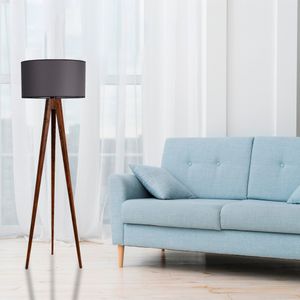 Tripod Ceviz Lambader Silindir Koyu Gri Abajurlu