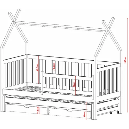 Drveni dečiji krevet Tytusa sa dodatnim krevetom i fiokom - grafit - 190/200x90 cm slika 3