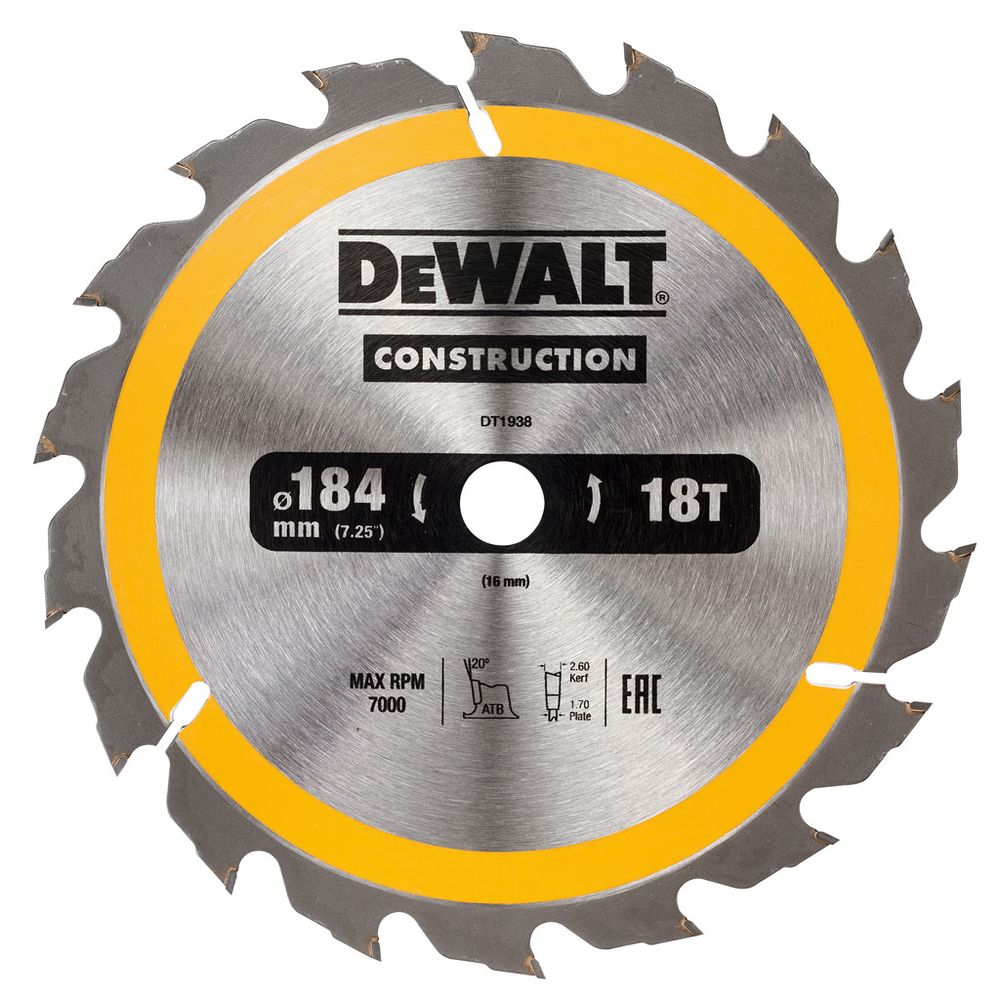 LIST KRUŽNE PILE ZA DRVO 18 Z 184x16mm Dewalt DT1938 slika 2