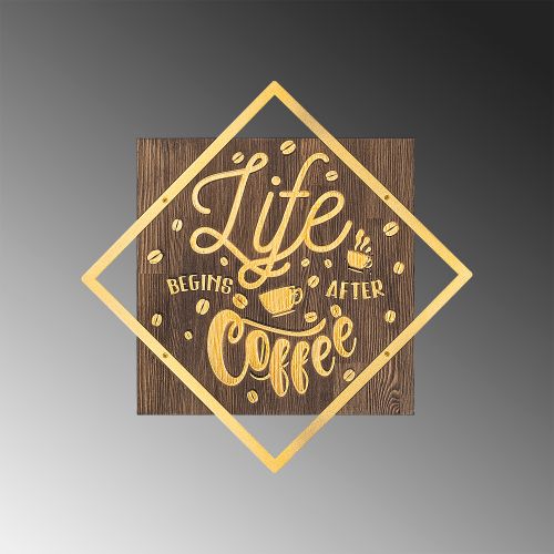 Wallity Drvena zidna dekoracija, Life Begins After Coffee - Gold slika 4