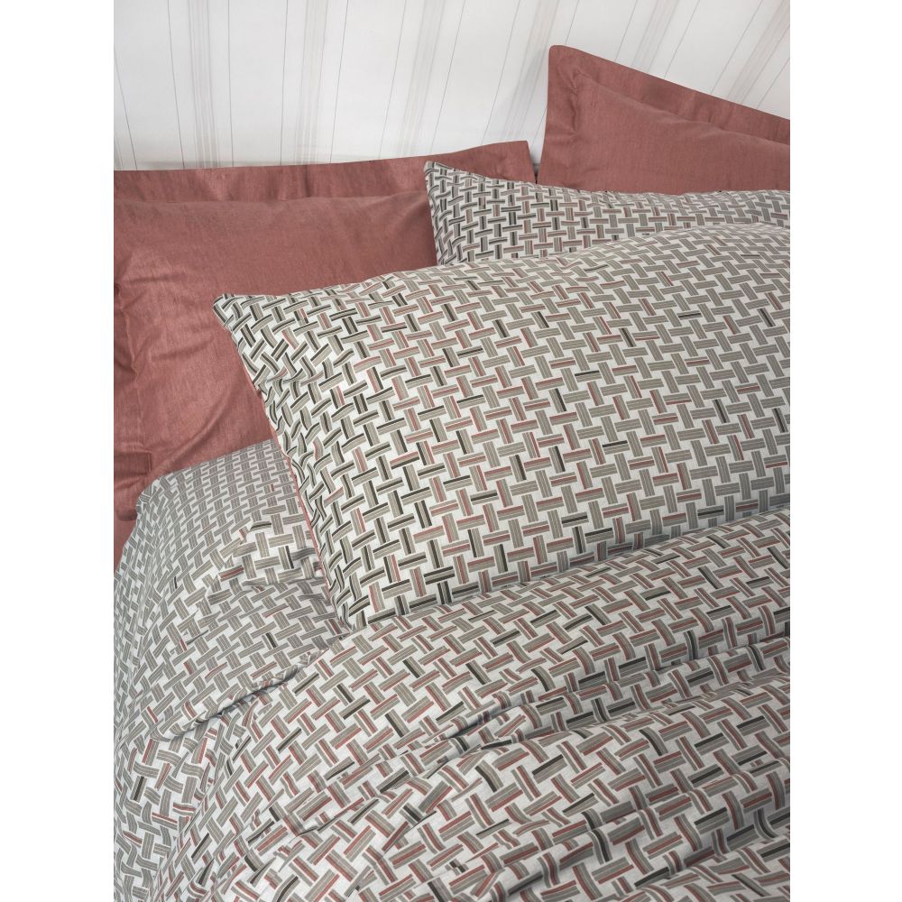 Mote - Tile Red Tile Red Ranforce Double Quilt Cover Set slika 2