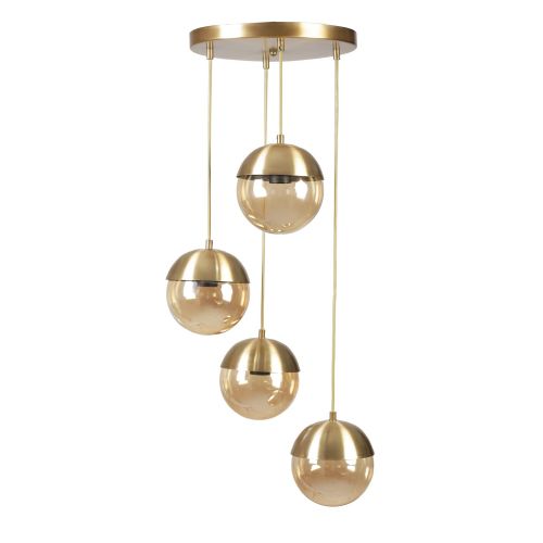 Küre 4 Lü Tepsili Eskitme Bal Camlı Sarkıt Gold Chandelier slika 2