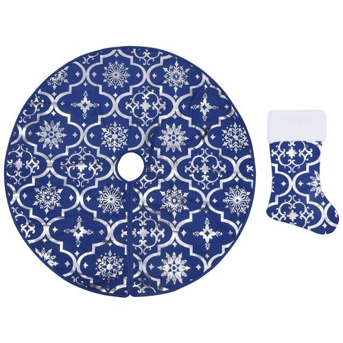 Luksuzna podloga za božićno drvce s čarapom plava 122cm tkanina slika 2