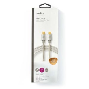 Kabel NEDIS CCTB60800AL20, USB 2.0, USB Type-C (M) na Type-C (M), 480Mbps, 100W, gold plated, srebrni, 2m