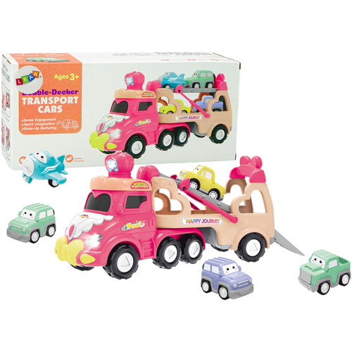 Transporter dječjih automobila - 5 u 1 - Bijelo - ružičasti slika 1