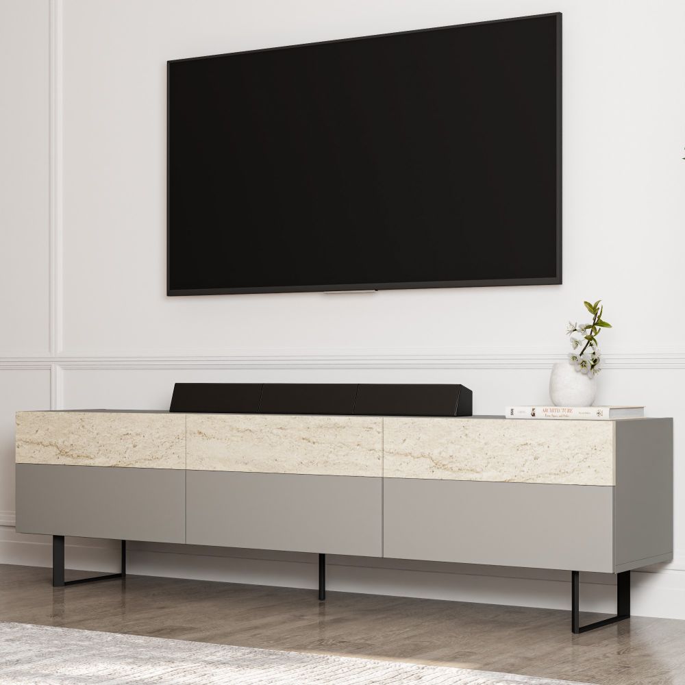 TV Stalak Sign - Sivi, Travertin Sivi slika 3