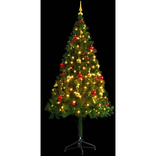 Umjetno božićno drvce ukrašeno s kuglicama i LED žaruljicama 180 cm zeleno slika 22