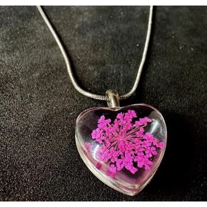 Ogrlica Flower in Heart, Pink