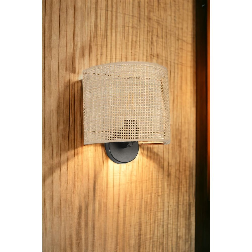 Örgülü Rattan Abajurlu Oval Aplik - Bež/Black Wall Lamp slika 2