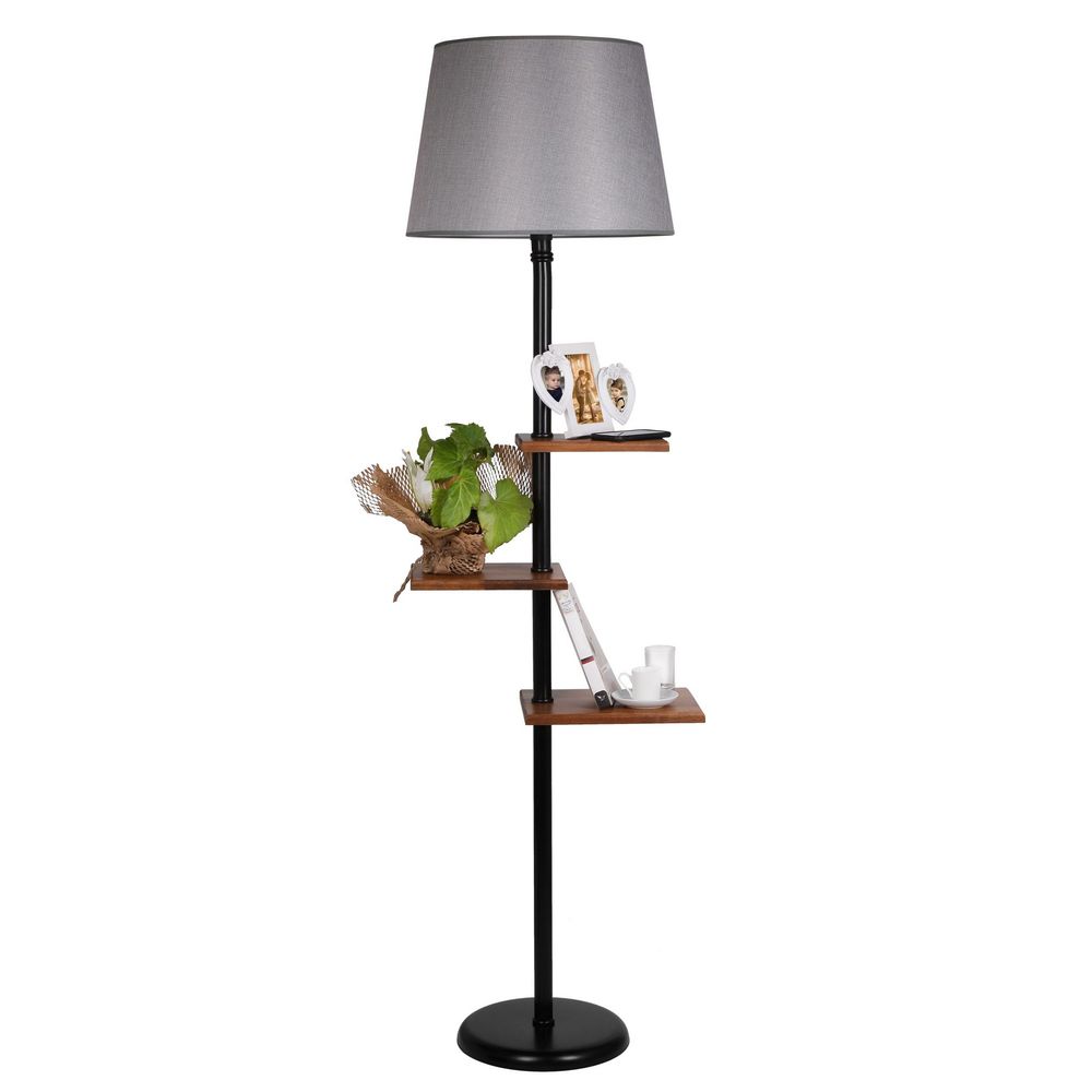 Stojeća Lampa Moda Lambader sa Sivim Abažurom i Crnim Metalnim Tijelom slika 3
