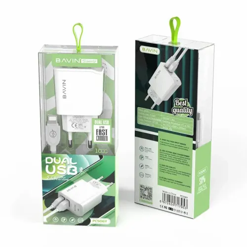 BAVIN punjač 2xUSB 2,4A +kabl Lightning 1,0m bela slika 3