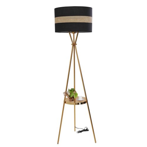 Venedik Sehbalı Gold Lambader Silindir 02 Rattan Abajurlu Gold Floor Lamp slika 1