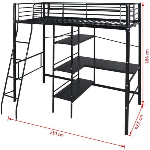 Visoki krevet sa stolom metalni crni 90x200 cm slika 2