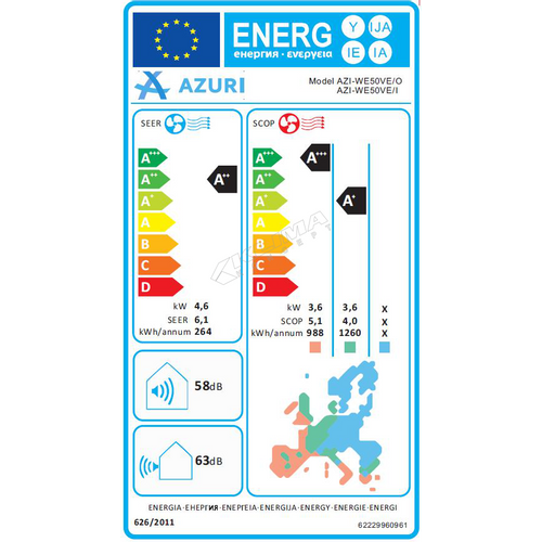 AZURI NORA klima uređaj 4,6 kW, Inverter - set, unutarnja i vanjska jedinica slika 2