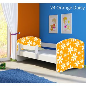 Dječji krevet ACMA s motivom, bočna bijela 160x80 cm 24-orange-daisy