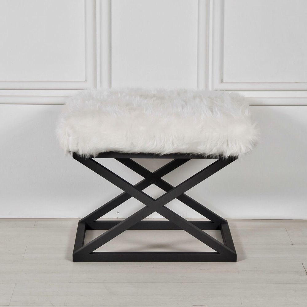 Capraz Plush - Crno-bijeli Pouf slika 1