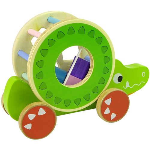 Montessori krokodil na razvrstavanje drvenih blokova na kotačima, zeleni slika 3