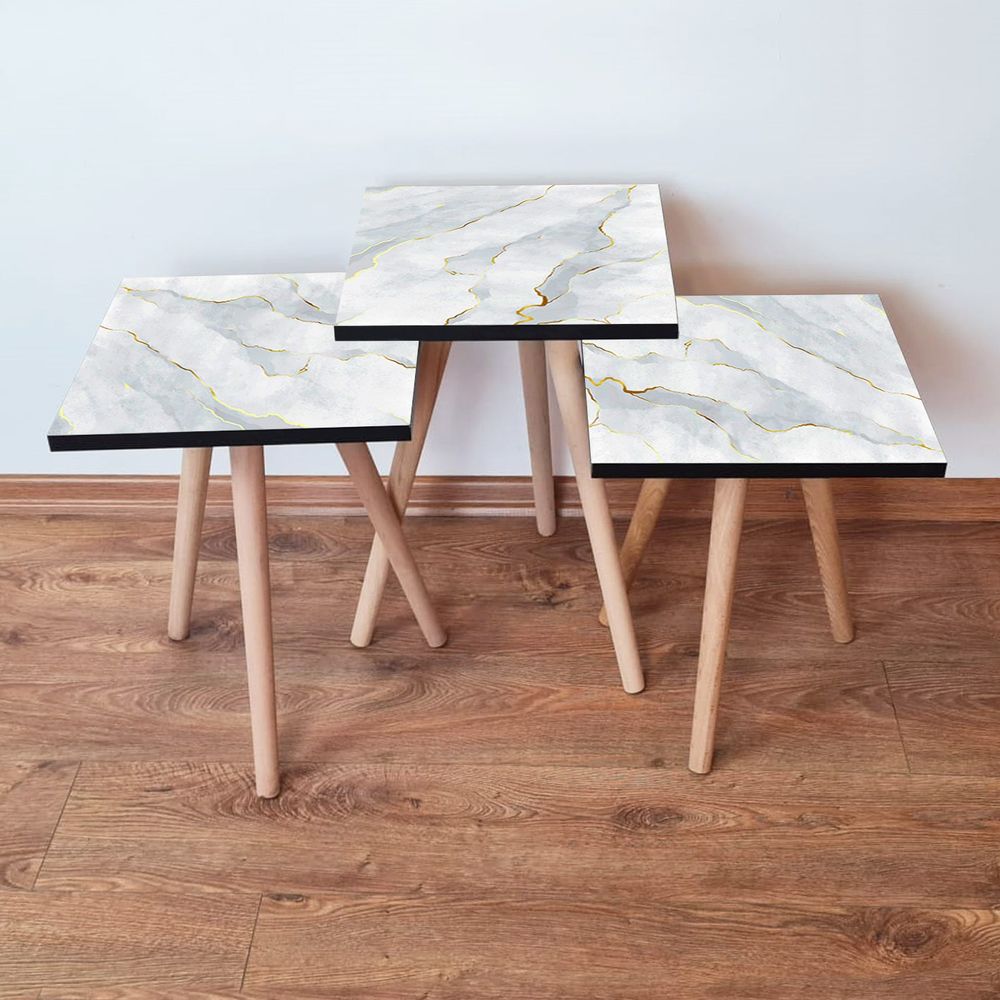 Nesting stolovi 3Shp161 - Set od 3 komada - boje: bijela, siva, zlatna slika 1