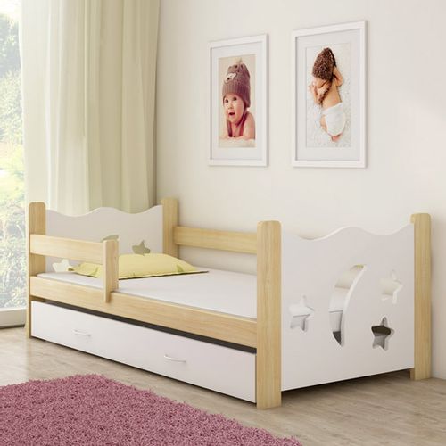 ACMA Dječji krevet od punog drva 160×80 sa dodatnom ladicom za izvlačenje – natur / sort motivi slika 1
