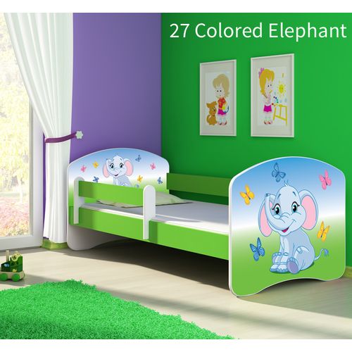 Dječji krevet ACMA s motivom, bočna zelena 180x80 cm - 27 Colored Elephant slika 1