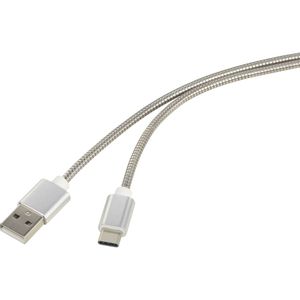 Renkforce  priključni kabel [1x muški konektor USB 2.0 tipa a - 1x muški konektor USB-C®] 0.50 m srebrna kabelski omotač od nehrđajućeg čelika Renkforce USB kabel USB 2.0 USB-A utikač, USB-C® utikač 0.50 m srebrna kabelski omotač od nehrđajućeg čelika RF-4888674