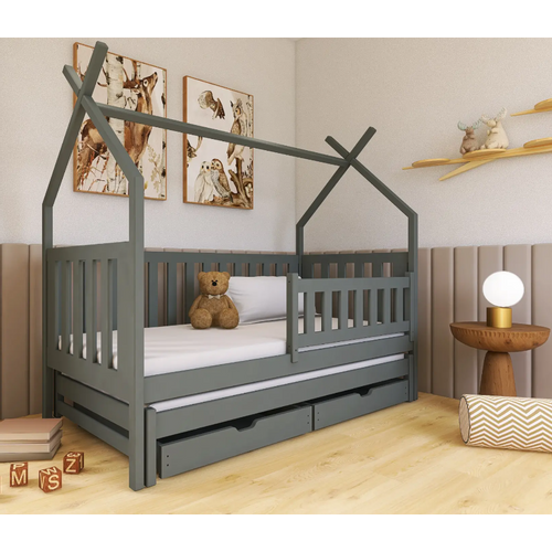 Drveni dječji krevet Tytus s dodatnim krevetom i ladicom - grafit - 160/180*80 cm slika 1