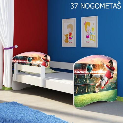 Dječji krevet ACMA s motivom, bočna bijela 160x80 cm 37-nogometas slika 1