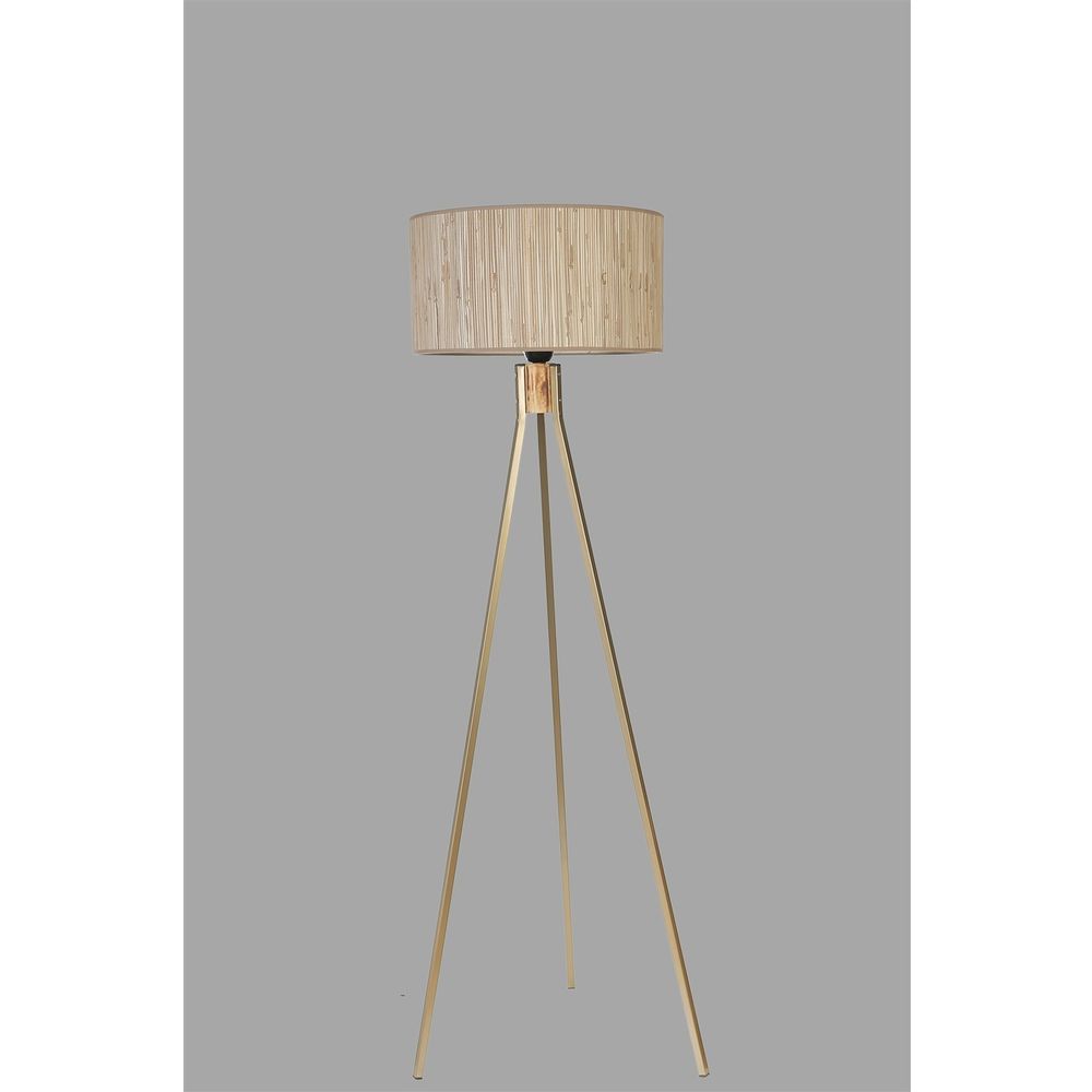 Podna lampa Fisco Tripod – bambus abajur, hrastovina / zlatna nijansa  - izložbeni artikl (oštećenja ambalaža) slika 4