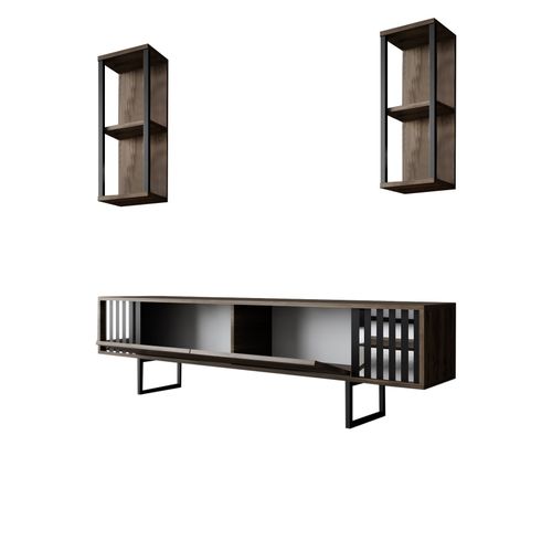 Woody Fashion Set namještaja za dnevnu sobu, Chrome Line Set - Walnut, Black slika 9