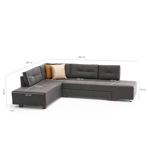 Atelier Del Sofa Manama Ugao Sofa na Razvlačenje Levo - Antracit Antracit Ugao Sofa-Krevet slika 9