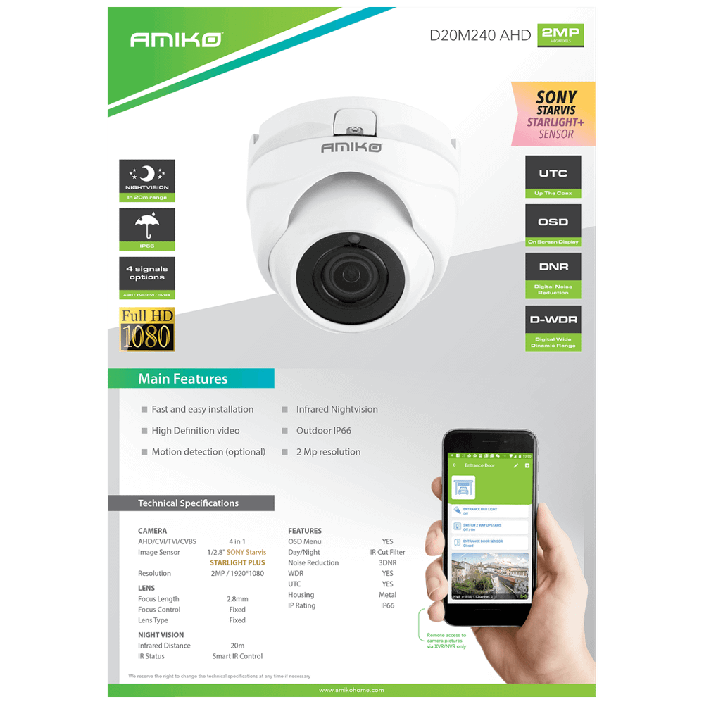 Amiko Home Kamera 2 MP, 1/2.8" SONY Starvis CMOS, HD Lens 2,8 mm - D20M240 AHD slika 2