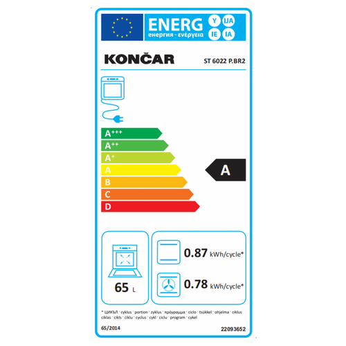 Končar ST 6022 P.BR2 Kombinovani šporet, Ventilatorska rerna, Kombinovana ploča, Širina 60 cm, Bela slika 2