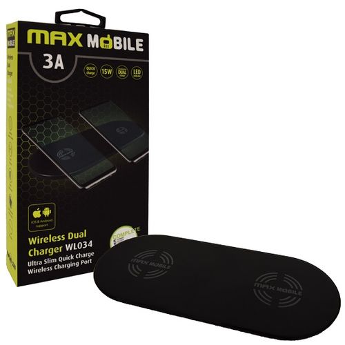 Maxmobile bežični punjač wl-034 dual qc quick charge 3a 15w crni slika 1