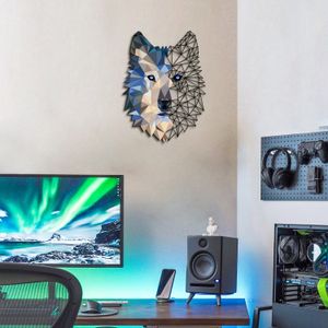 Metalni Zidni Ukras Vuka - APT721 Višebojni Dekorativni Metalni Zidni Dodatak