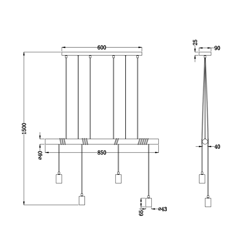 Trio Lighting luster Brody 4×E27 – drvo i crno-mat, podesiva visina, 85 cm slika 3