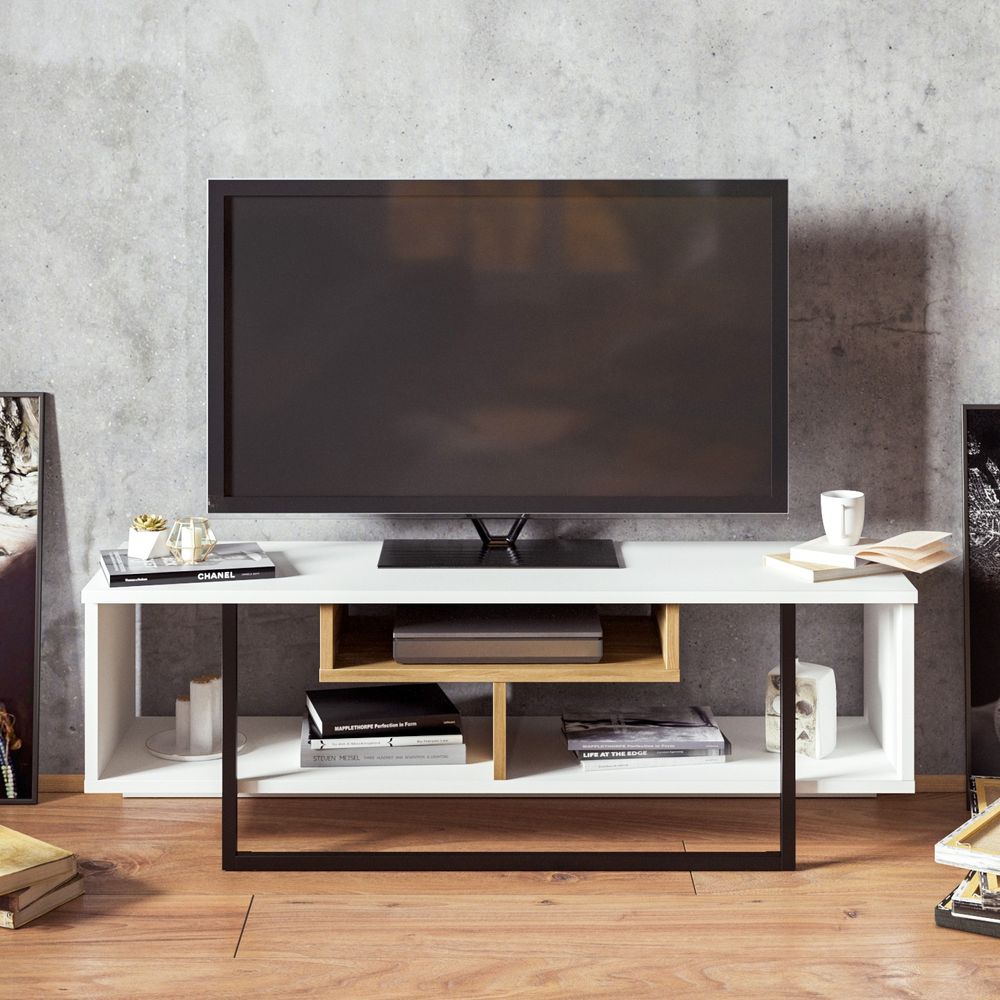 TV Stalak Asal (120) - Bijela, Oud Hrast, Crna slika 2
