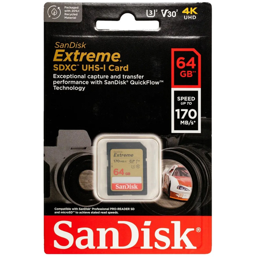 Mem. Kartica SanDisk SDXC 64GB Extreme 170MB/s V30 UHS-I Class 10 U3 V30 slika 1