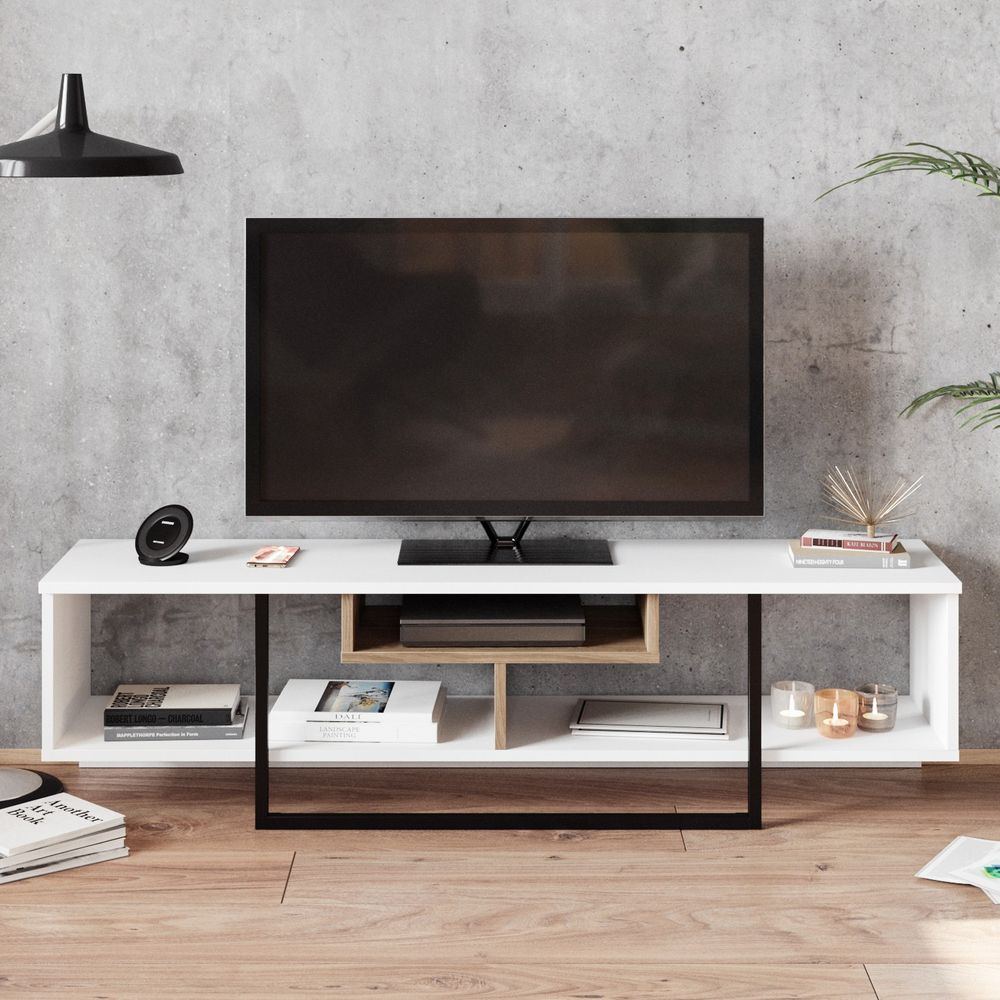 TV Stalak Asal (150) - Bijela, Oud Hrast, Crna slika 2