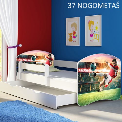 Dječji krevet ACMA s motivom, bočna bijela + ladica 160x80 cm - 37 Nogometaš slika 1