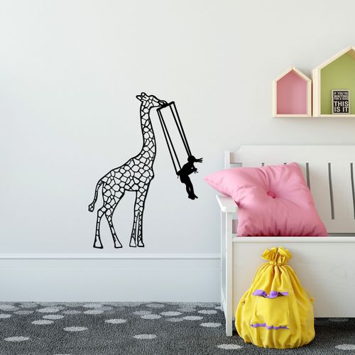 Girl Swinging Giraffe - 498 Black Decorative Metal Wall Accessory slika 2