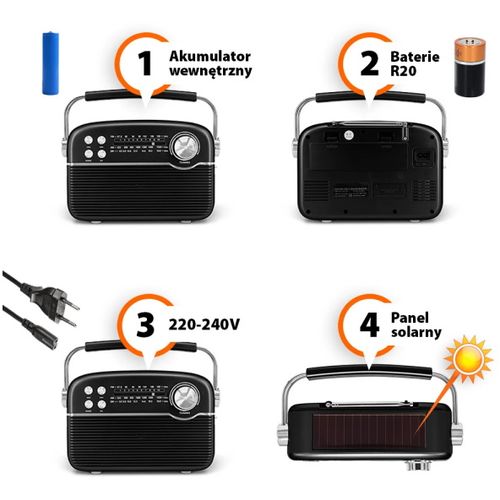MANTA radio FM-AW-SW, 5W, BT, USB, AC + baterije + solarni panel, RDI916 slika 9