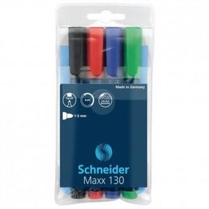 Flomaster Schneider, permanent marker, Maxx 130, 1-3 mm, set od 4 boje, PVC etui