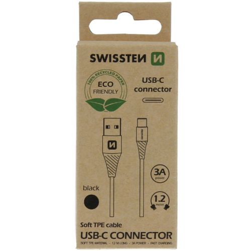 SWISSTEN kabel USB/microUSB, 1.2m, 3A, ECO pakiranje, crni slika 1